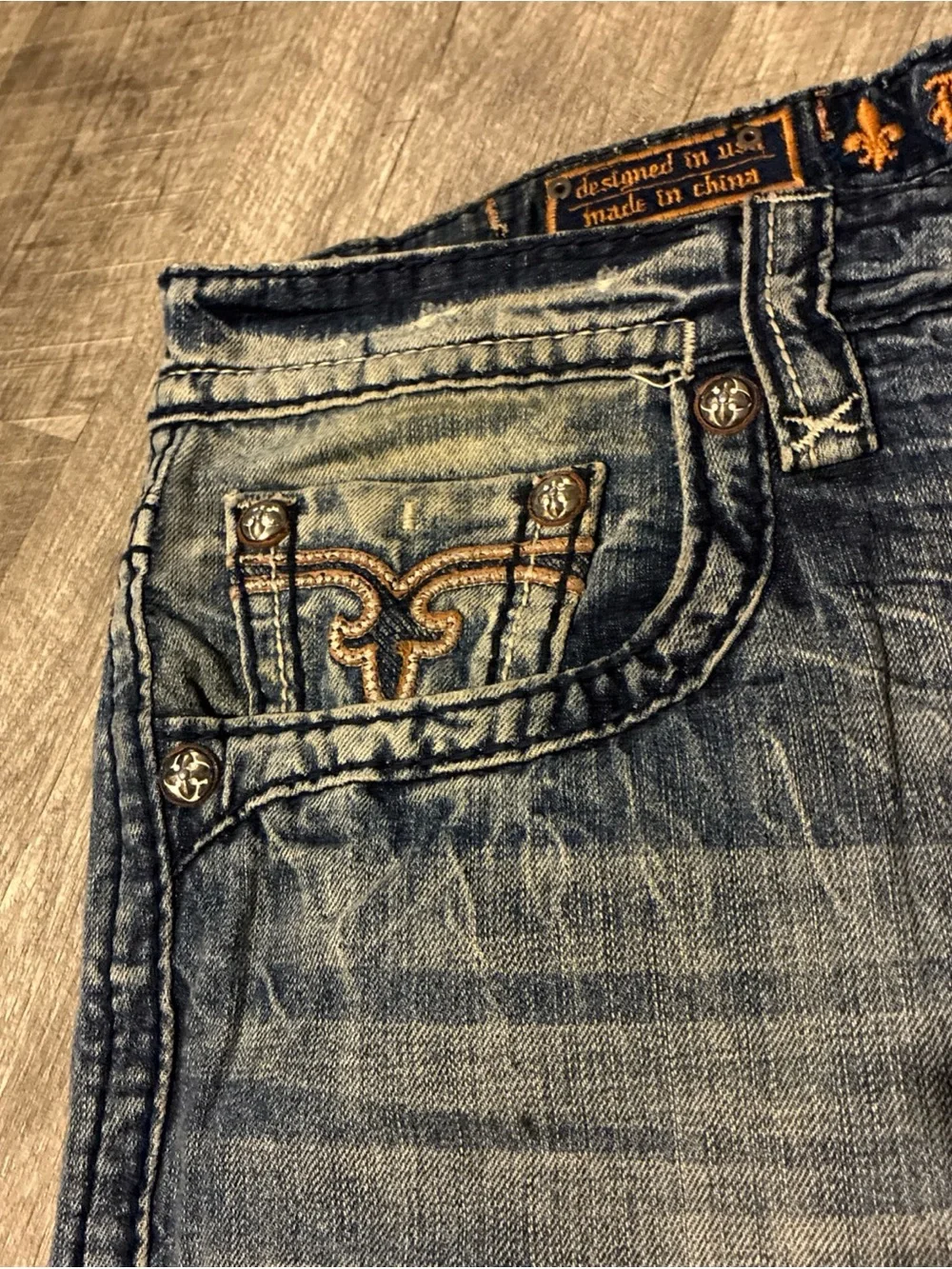 Rock Revival Chopper Relaxed Straight Men's Denim Jeans Thick Stitch SZ 42 Used